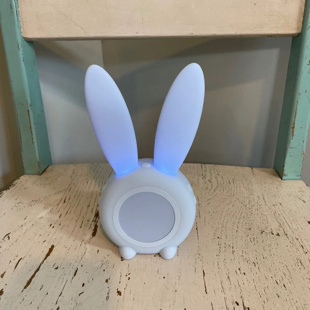 Anmones Bunny Alarm Clock Blue Silicone Digital LED Night Light USB Cute Charger